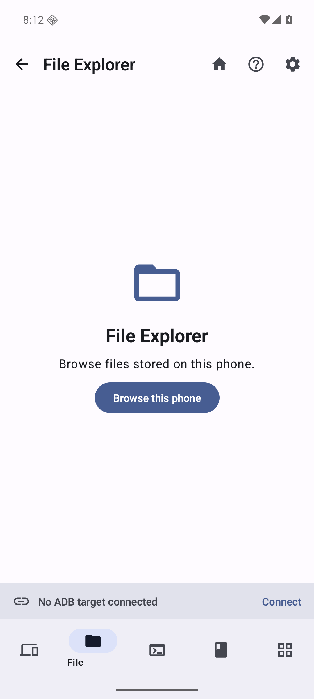 ADB Nexus File Explorer showing the host-phone entry screen